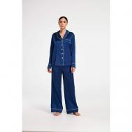 Пижама , брюки, жакет, длинный рукав, размер L, синий Maison Lovers