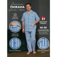 Пижама , брюки, рубашка, карманы, пояс на резинке, размер 50, синий Nuage.moscow