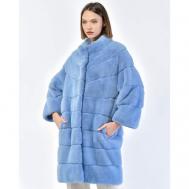 Пальто , норка, силуэт свободный, размер 40, голубой Skinnwille