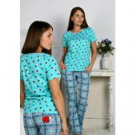 Пижама , брюки, футболка, короткий рукав, размер 48, голубой Barboleta