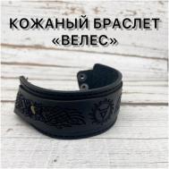 Славянский оберег, жесткий браслет , кожа, металл, 1 шт., размер 18 см., черный Стриж