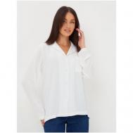 Блуза  , классический стиль, прямой силуэт, длинный рукав, однотонная, размер L, белый DORIZORI