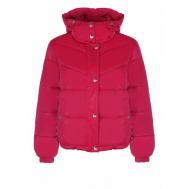 куртка  , демисезон/зима, средней длины, силуэт свободный, капюшон, карманы, размер L, розовый Liu Jo