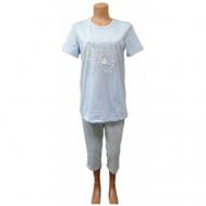 Пижама , бриджи, футболка, короткий рукав, трикотажная, пояс на резинке, размер 58, голубой СВIТАНАК