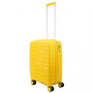 Умный чемодан , полипропилен, рифленая поверхность, опорные ножки на боковой стенке, водонепроницаемый, увеличение объема, ребра жесткости, 38 л, размер S, желтый Impreza
