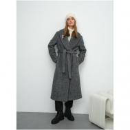 Пальто-халат   демисезонное, шерсть, силуэт прямой, средней длины, размер M, серый Снегири