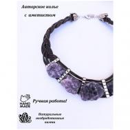 Ожерелье на кожаных шнурах из темного аметиста. Авторские украшения с натуральными камнями Valeri Art