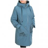 Куртка   демисезонная, удлиненная, силуэт свободный, капюшон, карманы, размер 58, голубой АЛИСА