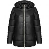 куртка  , демисезон/зима, средней длины, силуэт прямой, капюшон, карманы, размер 42, черный Liu Jo