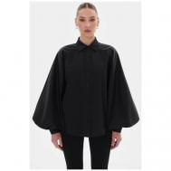 Блуза  , нарядный стиль, свободный силуэт, длинный рукав, однотонная, размер XS, черный TOPTOP STUDIO