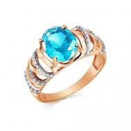 Кольцо , красное золото, 585 проба, фианит, топаз, размер 17.5, голубой Magic Stones