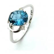Кольцо  белое золото, 585 проба, бриллиант, топаз, размер 17.5, голубой DIAMOND PRIME