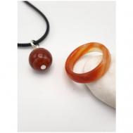 Комплект бижутерии: подвеска, кольцо, сердолик, размер кольца 18, оранжевый Hrustalek