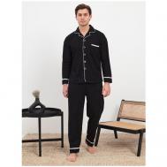 Пижама , рубашка, брюки, карманы, пояс на резинке, размер XL, черный DORIZORI