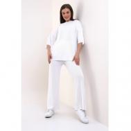 Костюм, футболка и брюки, повседневный стиль, оверсайз, вязаная, размер 42-50, белый White Roof
