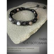 Браслет из натуральных камней агат ботсвана и лава / Браслет плетеный шамбала, на подарок-19-20 Snow jewelry