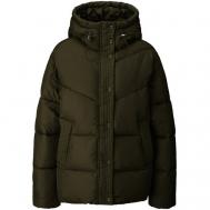 Куртка  , демисезон/зима, укороченная, оверсайз, несъемный капюшон, карманы, размер 34 (XS), зеленый s.Oliver