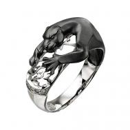 Перстень  Ягуар, белое, комбинированное золото, 585 проба, родирование, бриллиант, размер 17.5, белый, черный Альдзена