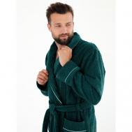 Халат , длинный рукав, банный халат, пояс/ремень, карманы, размер 52, зеленый Everliness