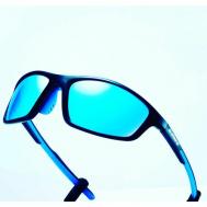 Солнцезащитные очки , прямоугольные, спортивные, ударопрочные, устойчивые к появлению царапин, поляризационные, с защитой от УФ, зеркальные, синий SHIMANO