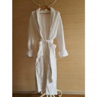 Халат  удлиненный, длинный рукав, пояс, банный, карманы, размер 50, белый Нет бренда