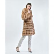 Пальто , соболь, силуэт прилегающий, пояс/ремень, размер 40, коричневый Mala Mati
