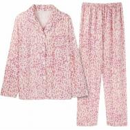 Пижама , брюки, рубашка, длинный рукав, карманы, трикотажная, пояс на резинке, размер L, розовый F+