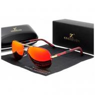 Солнцезащитные очки , авиаторы, складные, зеркальные, с защитой от УФ, поляризационные, красный KINGSEVEN