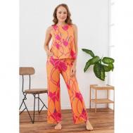 Пижама , топ, брюки, короткий рукав, размер 46, оранжевый, розовый Relax Mode