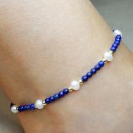 Браслет на ногу женский, из лазурита и жемчуга, синий, из натуральных камней. Jewelry a vento