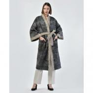 Пальто , каракуль, силуэт прямой, пояс/ремень, размер 42, бежевый Langiotti