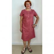 Платье-футляр лен, хлопок, прямой силуэт, миди, размер 56, розовый Asen