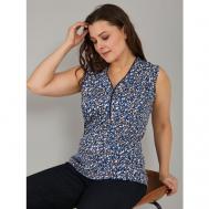 Блуза  , повседневный стиль, прилегающий силуэт, без рукава, размер 50, синий Алтекс