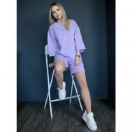Костюм , свитшот и шорты, спортивный стиль, свободный силуэт, карманы, размер 42, фиолетовый Лилия Текстиль