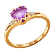 Кольцо Яхонт, красное золото, 585 проба, аметист, фианит, размер 17, фиолетовый, бесцветный Яхонт Ювелирный