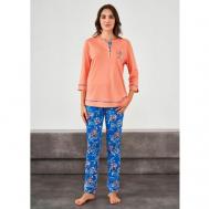Пижама , лонгслив, брюки, длинный рукав, размер 56/58, голубой Relax Mode