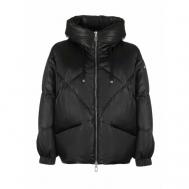 куртка  , демисезон/зима, средней длины, силуэт прямой, карманы, капюшон, размер 40, черный Duno