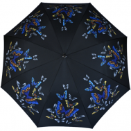 Зонт-трость , полуавтомат, купол 105 см., 8 спиц, деревянная ручка, для женщин, черный, синий Zest