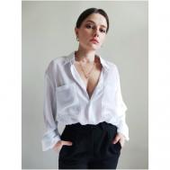 Блуза  , стиль бохо, оверсайз, длинный рукав, манжеты, полупрозрачная, размер 40-42, белый vikarubanatelier
