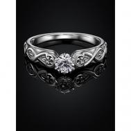 Перстень  винтажный дизайн серебро с камнем, серебро, 925 проба, родирование, фианит, размер 17.5, белый, серебряный go_LD