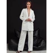 Костюм , жакет и брюки, классический стиль, свободный силуэт, подкладка, размер 42, белый Donna Clar