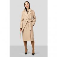 Пальто-халат   демисезонное, шерсть, силуэт прямой, удлиненное, размер 40-42/170, бежевый Margo