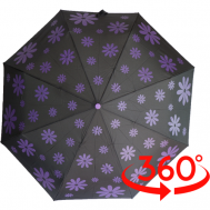 Смарт-зонт , автомат, 3 сложения, купол 98 см., 8 спиц, система «антиветер», чехол в комплекте, для женщин, фиолетовый, черный SPONSA