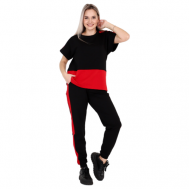 Костюм , футболка и брюки, повседневный стиль, оверсайз, карманы, пояс на резинке, манжеты, размер 46, черный, красный Elena Tex