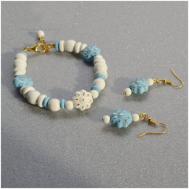 Комплект бижутерии : браслет, серьги, размер браслета 18 см., белый, голубой Tularmodel
