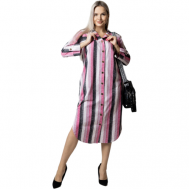 Платье-рубашка , хлопок, повседневное, классическое, свободный силуэт, миди, карманы, размер 54, розовый Elena Tex
