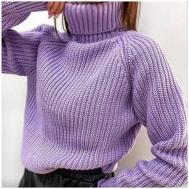 Пуловер, шерсть, длинный рукав, полуприлегающий силуэт, крупная вязка, размер единый, фиолетовый Melskos