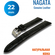 Ремешок , фактура тиснение, матовая, диаметр шпильки 1.5 мм, размер 22мм, черный Nagata