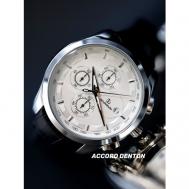 Наручные часы Часы наручные кварцевые с числом и секундомером, кожаные ремешок, подарок мужчине, черный, белый Mivo-World