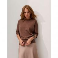 Пуловер , укороченный рукав, свободный силуэт, вязаный, размер M/L, коричневый look7